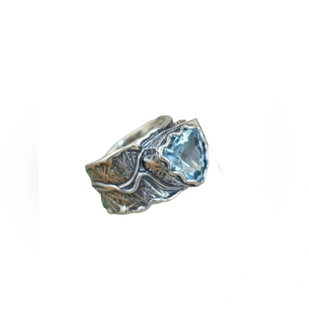 New! Beautiful Blue Bohemian Silver Ring Zircon Gemstone Sz 8,9